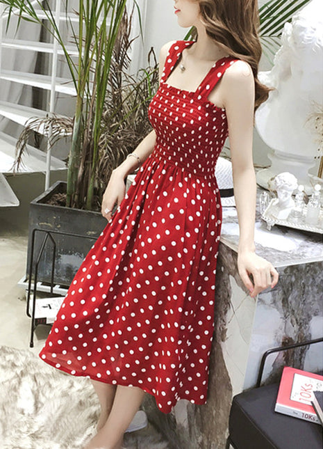 Chic Polka Dot Midi Slip Dress with Open Shoulders for Summer Style