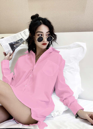 Chic Autumn Long Sleeve BF Style Oversize Shirt Dress Cardigan Pajama Top