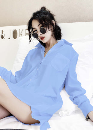 Chic Autumn Long Sleeve BF Style Oversize Shirt Dress Cardigan Pajama Top