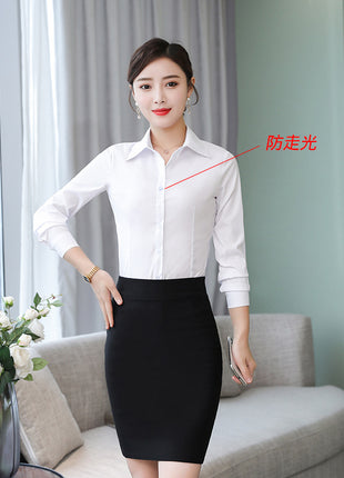 Chic Women's Korean Style Long-Sleeve Polyester Slim-Fit Button-Down Plus Size Blouse