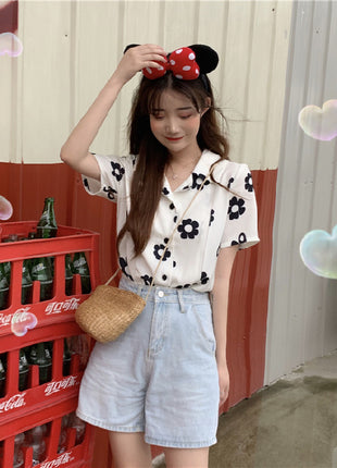 Playful Kids' Short Sleeve Retro Shirt: Loose Fit, Western Style, Polyester Blend