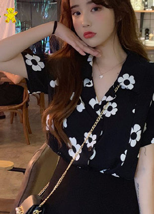 Playful Kids' Short Sleeve Retro Shirt: Loose Fit, Western Style, Polyester Blend
