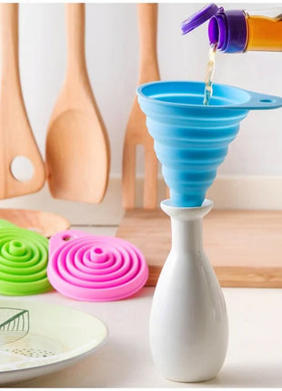 Compact Collapsible Silicone Kitchen Funnel for Home Use, Portable Liquid Transfer