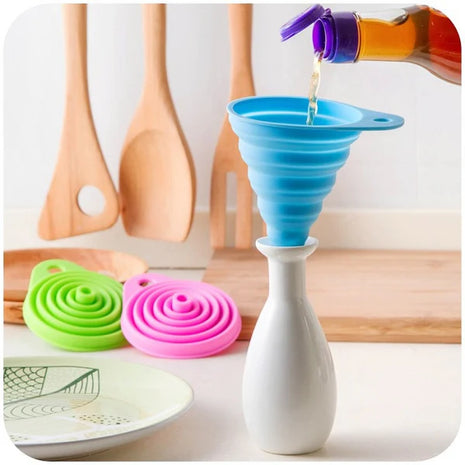 Compact Collapsible Silicone Kitchen Funnel for Home Use, Portable Liquid Transfer