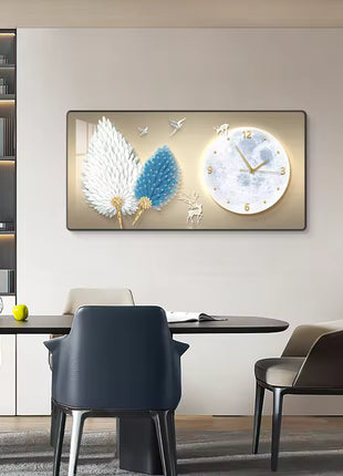 Luxury restaurant wall clock, stylish and silent, feather-themed Auspicious Flying Feathers C 80x40 cm