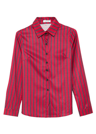 Elegant Striped Chiffon Long-Sleeve Slim-Fit Blouse Office Commuter Shirt