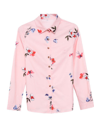 Elegant Floral Chiffon Long-Sleeve Shirt for Women - Korean Style Plus Size Blouse