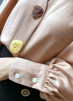 Chic Autumn Retro V-Neck Polyester Lantern Sleeve Loose Blouse Shirt