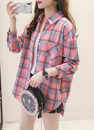 Kids' Korean Style Plaid Long-Sleeve Shirt - Autumn Casual School Uniform Top