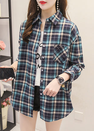 Kids' Korean Style Plaid Long-Sleeve Shirt - Autumn Casual School Uniform Top