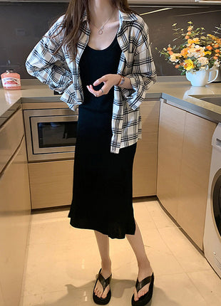 Chic Retro Plaid Oversized Shirt Jacket for Women - Casual Autumn Outerwear