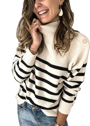 Chic European Style Women's Loose Knit Pullover Sweater with Stand Collar
