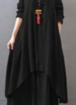 Elegant Linen Cotton Blend Long Sleeve Maxi Dress for Autumn Spring