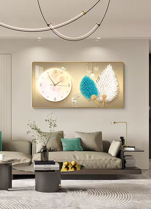 Luxury restaurant wall clock, stylish and silent, feather-themed Auspicious Flying Feathers B 80x40 cm