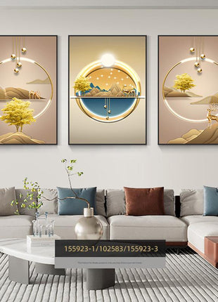 Modern minimalist living room decorative painting , canvas painting with border  With Frame SET OF 3 Good luck and peace