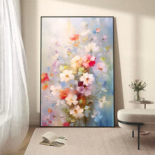 Elegant Framed Floral Canvas Wall Art with Neutral White & Beige Botanical Design