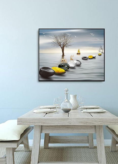 Modern minimalist luxury decorative painting for electrical meter boxes, no-drill distribution box wall art, restaurant low-voltage box cover, switch box mural Decorative Painting Electric Meter Box Socket Cover - Black Double-Layered Border H