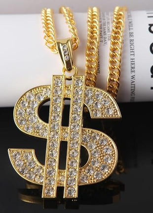 Vintage Hip-Hop Gold Chain Necklace with US Dollar Symbol for Men and Women, Diamond-Studded Pendant  (European and American Cross-Border Jewelry)