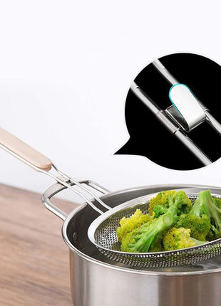 Stainless Steel Slotted Spoon Colander, Wooden Handle, Kitchen Frying Tool