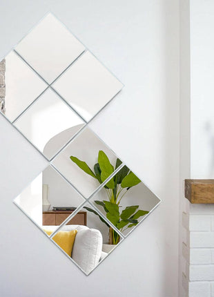 4 PCS Self-Adhesive Acrylic Mirror Tiles - Shatterproof Square Mirror Panels, 1mm Thick Flexible Plastic Glass-like Surface, Easy Peel & Stick Installation for Bathroom, Shower, Living Room, Bedroom