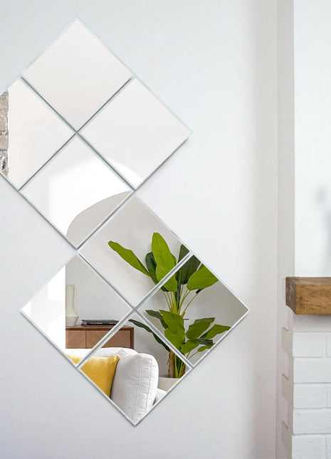 4 PCS Self-Adhesive Acrylic Mirror Tiles - Shatterproof Square Mirror Panels, 1mm Thick Flexible Plastic Glass-like Surface, Easy Peel & Stick Installation for Bathroom, Shower, Living Room, Bedroom