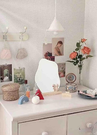 Irregular Makeup Mirror - Modern Decorative Vanity Mirror with Curved Surface, No Frame Needed, Lightweight & Portable for Home, Salon, Photo Shoots - Compatible with Wooden Tables - Durable Plastic Construction, Home Decoration
