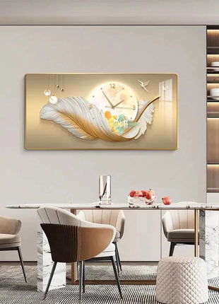 Luxury restaurant wall clock, stylish and silent, feather-themed Auspicious Flying Feathers D 60x30 cm