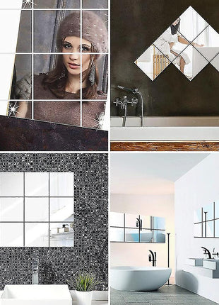 4 PCS Self-Adhesive Acrylic Mirror Tiles - Shatterproof Square Mirror Panels, 1mm Thick Flexible Plastic Glass-like Surface, Easy Peel & Stick Installation for Bathroom, Shower, Living Room, Bedroom