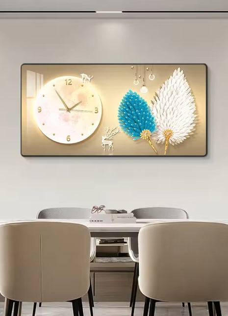 Luxury restaurant wall clock, stylish and silent, feather-themed Auspicious Flying Feathers C 80x40 cm