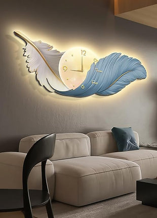 Luxury restaurant wall clock, stylish and silent, feather-themed Auspicious Flying Feathers E 60x30 cm