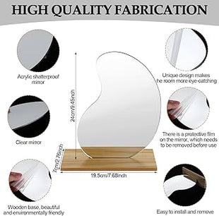 Irregular Makeup Mirror - Modern Decorative Vanity Mirror with Curved Surface, No Frame Needed, Lightweight & Portable for Home, Salon, Photo Shoots - Compatible with Wooden Tables - Durable Plastic Construction, Home Decoration