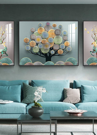 Modern minimalist living room decorative painting , canvas painting with border  With Frame SET OF 3 Abundant blessings and prosperity