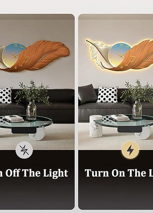 Luxury restaurant wall clock, stylish and silent, feather-themed Auspicious Flying Feathers D 80x40 cm