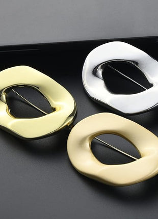 European and American Fashion Glossy Asymmetrical Geometric Oval Brooch for Men and Women Large Simple Cut Out Personalized Suit Corsage