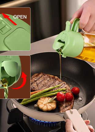 Large Glass Oil Spray & Pour Kettle, Two-Piece Set for Kitchen Cooking