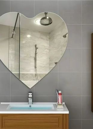 1 Heart-Shaped Acrylic Mirror Wall Decoration Sticker Shatterproof Square Mirror Panels, 1mm Thick Flexible Plastic Glass-like Surface, Easy Peel & Stick Installation for Bathroom, Shower, Living Room, Bedroom