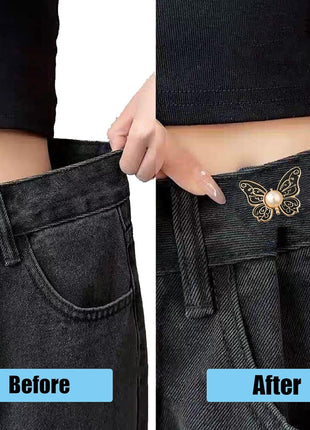 Pearl Butterfly Waist Buckle Pair Buckle Detachable Nail-free Waist Button Jeans Waist Change Small