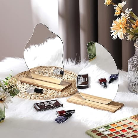 Irregular Makeup Mirror - Modern Decorative Vanity Mirror with Curved Surface, No Frame Needed, Lightweight & Portable for Home, Salon, Photo Shoots - Compatible with Wooden Tables - Durable Plastic Construction, Home Decoration