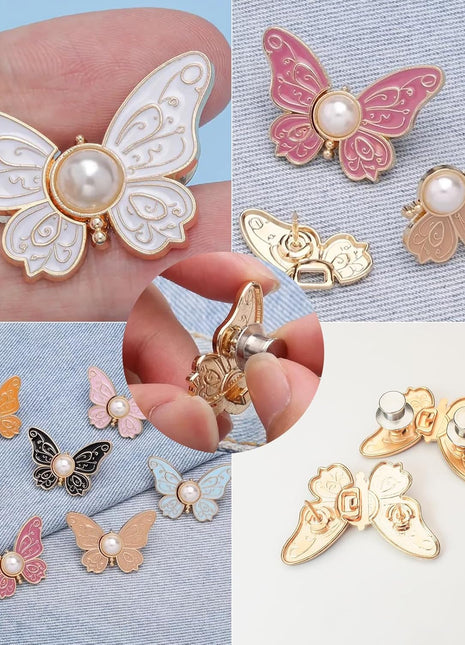 Pearl Butterfly Waist Buckle Pair Buckle Detachable Nail-free Waist Button Jeans Waist Change Small