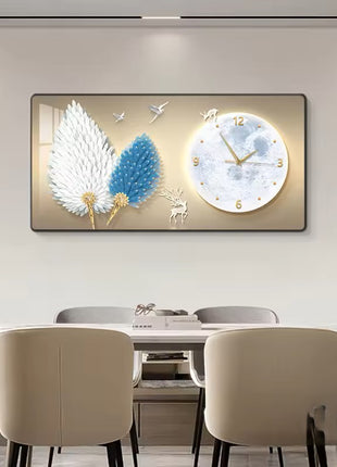 Luxury restaurant wall clock, stylish and silent, feather-themed Auspicious Flying Feathers C 60x30 cm