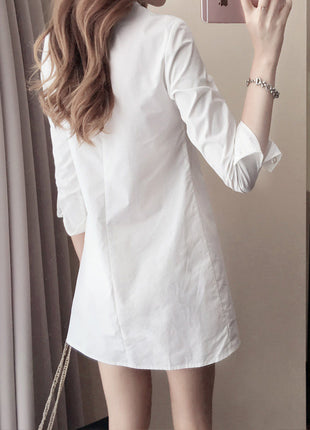 Chic Korean V-Neck Long-Sleeve Slim Fit Mid-Length Shirt for Women