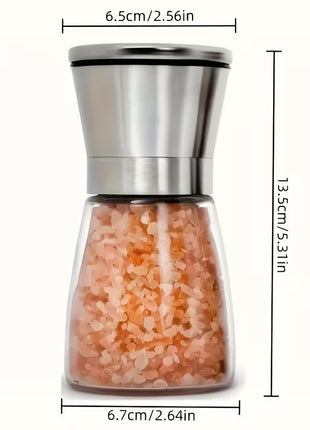 Manual Glass Pepper Grinder with Stainless Steel Mechanism for Kitchen Spices