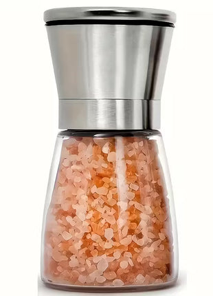 Manual Glass Pepper Grinder with Stainless Steel Mechanism for Kitchen Spices