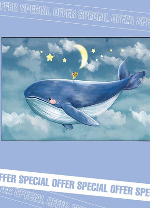 2D Flat, 1pc Large Modern Minimalist Whale Wall Art - Ocean Painting with Whale,  Framed Canvas Print in Sky Blue, for Living Room, Bedroom, Office Decor - Easy Hang Marine Life Poster Sea Decor, Home Decoration