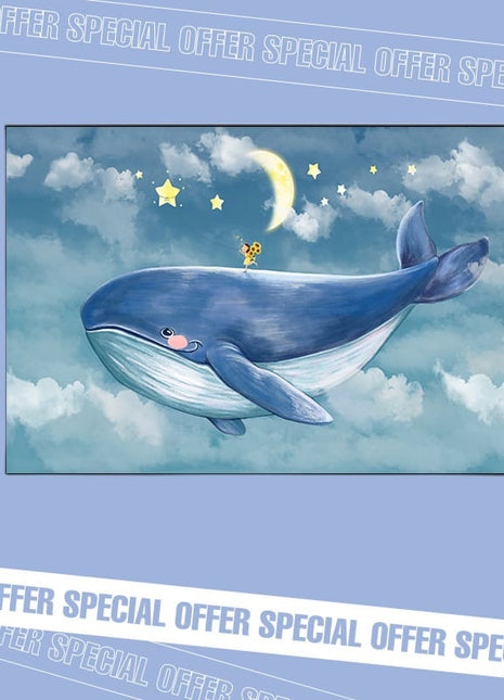 2D Flat, 1pc Large Modern Minimalist Whale Wall Art - Ocean Painting with Whale,  Framed Canvas Print in Sky Blue, for Living Room, Bedroom, Office Decor - Easy Hang Marine Life Poster Sea Decor, Home Decoration