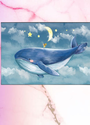 2D Flat, 1pc Large Modern Minimalist Whale Wall Art - Ocean Painting with Whale,  Framed Canvas Print in Sky Blue, for Living Room, Bedroom, Office Decor - Easy Hang Marine Life Poster Sea Decor, Home Decoration