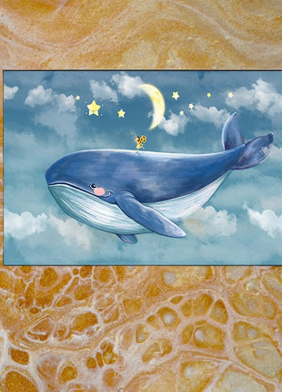 2D Flat, 1pc Large Modern Minimalist Whale Wall Art - Ocean Painting with Whale,  Framed Canvas Print in Sky Blue, for Living Room, Bedroom, Office Decor - Easy Hang Marine Life Poster Sea Decor, Home Decoration