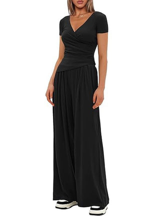 Women's Cozy Wide-Leg Pants & Long/Short Sleeve Top Lounge Set