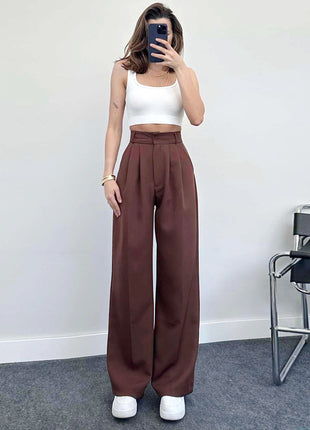 Elegant High-Waisted Loose Straight Fit Summer Leisure Trousers for Women