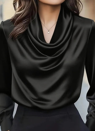 Fashionable Elegant Solid Drape Neck Long Sleeve Shirt for Women